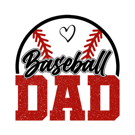Baseball dad design with heart and stitching graphic in bold glitter style. Perfect sporty family vector for t shirt printing, mugs, and gifts. Great for baseball fans, fathers, coaches, and players who love showing team pride and vintage inspired athletic designs.のイラスト素材