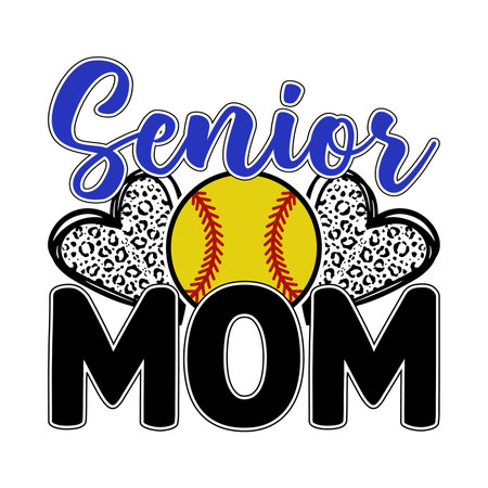 Colorful senior mom softball design with leopard print hearts and yellow ball perfect for sports parent t shirt design stylish fan art for softball lovers senior year supporters and proud moms cute vector illustration great for apparel creative prints and team spirit projectsのイラスト素材