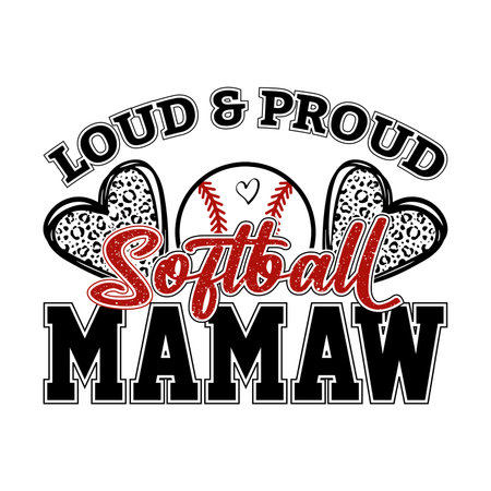 Bold softball mamaw design featuring leopard print hearts and sporty text perfect for grandmothers and softball fans fun creative artwork ideal for t shirt sticker or poster celebrating family pride team spirit and love for the game with trendy athletic styleのイラスト素材