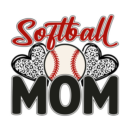 Trendy softball mom t shirt design featuring bold lettering with leopard print hearts and a softball graphic Perfect for sporty mothers and team supporters this cute retro style artwork blends family pride athletic energy and fashionable charm in a stylish graphic designのイラスト素材