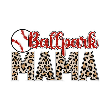 Trendy ballpark mama design with leopard print and baseball graphic in retro glitter style. Perfect sporty and stylish vector for t shirt printing, mugs, and gifts. Great for baseball moms, family fans, coaches, and lovers of vintage athletic themed artwork and cute fashion.のイラスト素材