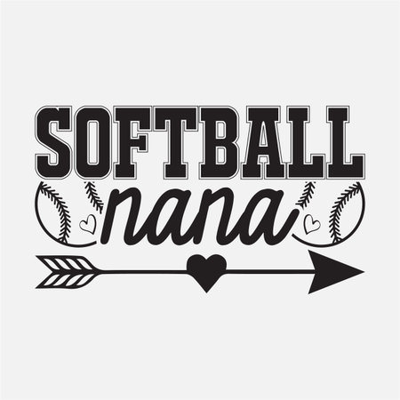 Cute softball nana design with bold lettering, hearts, and arrow accents. Perfect t shirt design for proud grandmas and family sports fans. Trendy vintage style vector art for apparel, mugs, and posters. Fun softball quote design full of team pride, love, and personality.のイラスト素材