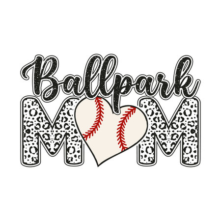 Trendy ballpark mom design with leopard print letters and heart shaped baseball perfect for sports parent t shirt design baseball lover art and family supporter apparel cute vector illustration ideal for team moms creative prints and stylish game day fashion projectsのイラスト素材