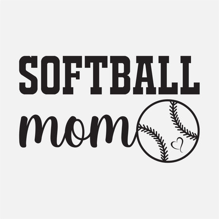 Simple and stylish softball mom t shirt design featuring bold lettering with a softball and heart accent Perfect for proud mothers and sports fans this clean retro illustration blends athletic pride family love and modern simplicity in a trendy graphic artwork ideal for apparelのイラスト素材