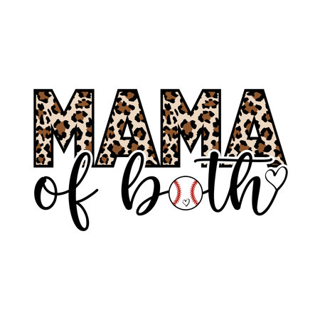Mama of both design with leopard print letters baseball detail and heart accent. Perfect vector art for t shirt print mug tote or poster. Great for proud mothers of baseball and softball players who love stylish sporty typography artwork and family supporter designs.のイラスト素材