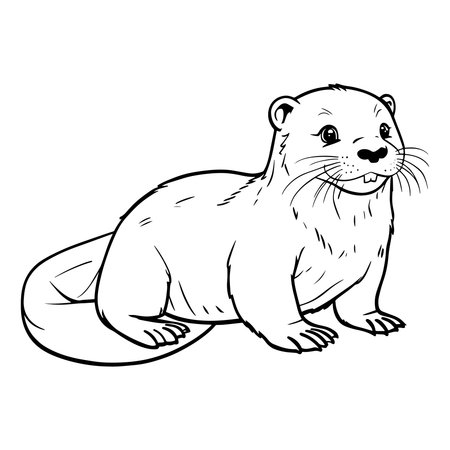 Adorable otter line art design featuring a friendly cartoon style for kids and animal lovers. Perfect for coloring pages, educational books, or svg craft projects. Great for prints, stickers, and digital artwork capturing cute wildlife in a simple fun black and white illustration.のイラスト素材
