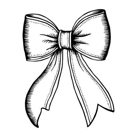 Beautiful ribbon bow outline vector illustration perfect for t shirt designs, gift wrapping, coloring pages, and fashion art. Simple elegant line art suitable for logos, decorations, and creative graphic projects. Stylish and timeless bow drawing for digital artwork.のイラスト素材