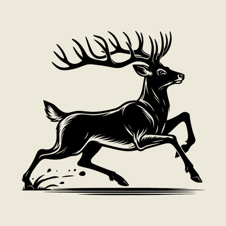 Dynamic deer outline vector illustration featuring a running stag with antlers in bold line art. Perfect for t shirt design, wildlife artwork, hunting themes, and creative prints. Elegant animal drawing ideal for nature lovers, minimalist logos, and outdoor graphic design projects.のイラスト素材