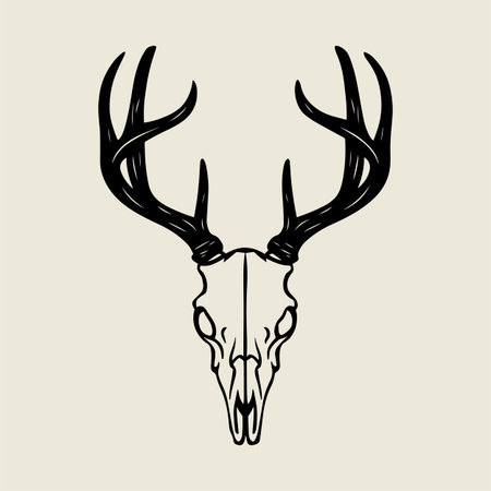 Artistic floral deer skull vector illustration with detailed antlers and blooming wildflowers in boho gothic style. Perfect for tattoo art, t shirt designs, wall decor, and creative digital artwork. Elegant black and white line drawing ideal for rustic and nature themed projects.のイラスト素材