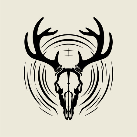 Detailed floral deer skull vector illustration featuring elegant antlers and blooming flowers. Perfect for tattoo designs, t shirt prints, home decor, and boho style artwork. Black and white line art ideal for creative crafting, digital art, and nature inspired decorative projects.のイラスト素材