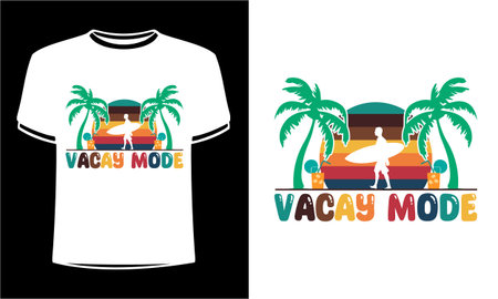 T-shirt print design with surfer, palms and surfboardのイラスト素材