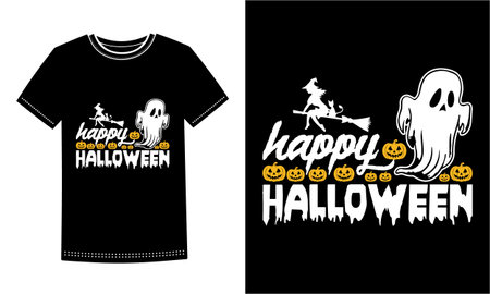 Happy Halloween black and white t-shirt print design, vector illustrationのイラスト素材