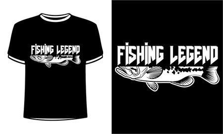 Fishing club t-shirt design template. Black and white illustration.のイラスト素材