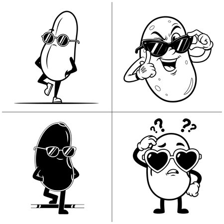 funny cool bean cartoon characters with stylish sunglasses perfect for fashion t shirt design vector art for kids teens and creative summer themed graphics for apparel and print projectsのイラスト素材