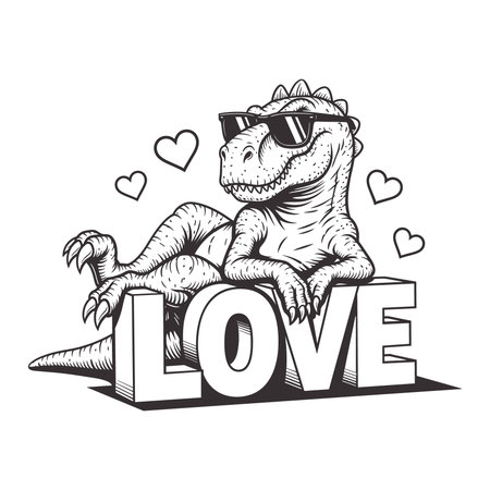 cartoon dinosaur vector set with love music coffee and hearts perfect for kids t shirt design valentine graphics and creative print illustrations for romantic and prehistoric themed apparel projectsのイラスト素材