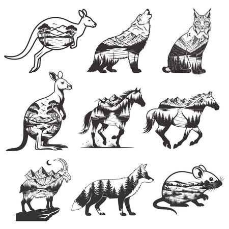 Animals and wild animals. Collection of hand drawn vector illustrations.
