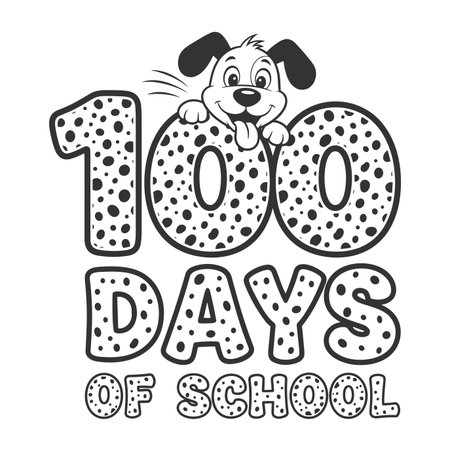 100 days of school. Hand drawn vector illustration with funny dog.のイラスト素材