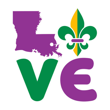 bold louisiana pride mardi gras design featuring the phrase bitch im from louisiana in chunky cracked retro letters colored purple green and gold with sparkling star accents perfect for locals parade crews bar crawls and statement party shirtsのイラスト素材