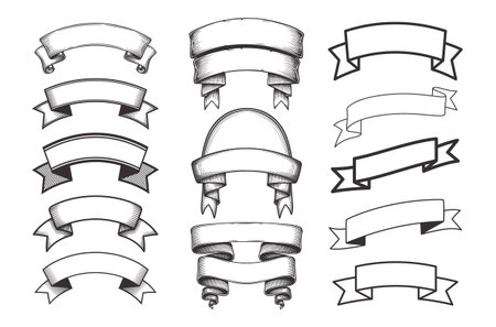 Vintage Hand Drawn Ribbon Banner Vector Illustrationのイラスト素材
