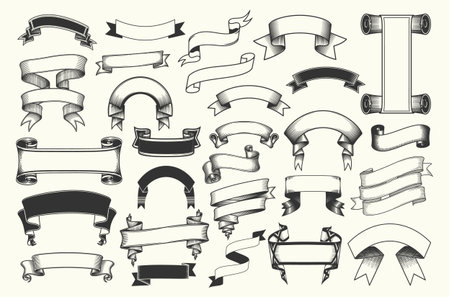 Vintage Hand Drawn Ribbon Banner Vector Illustrationのイラスト素材