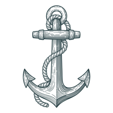 Anchor with rope on white background. Vector illustration in sketch style.のイラスト素材