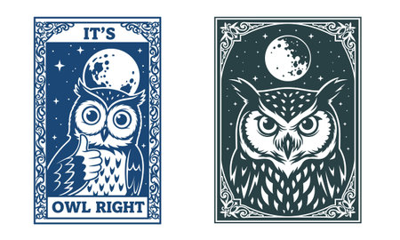 Owl in the moonlight. Vector illustration in vintage style.のイラスト素材