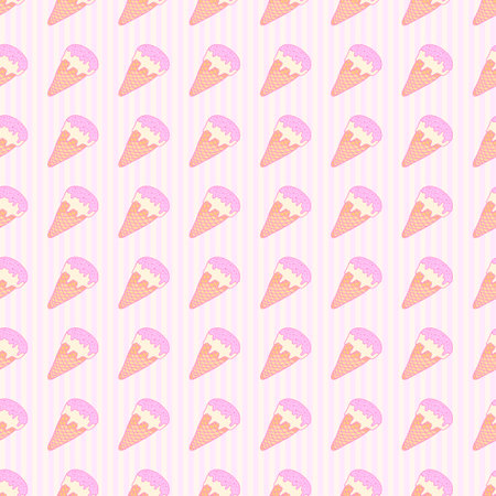 seamless pattern set, cartoon hand-drawn sweet ice cream, delicate pastel pink beige lilac colors. girly patterns for printing packaging wrapping banners textiles fabrics.のイラスト素材