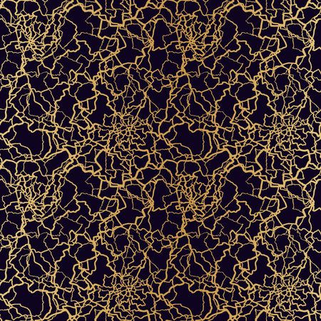 kintsugi art seamless pattern with gold thin lines and abstract on dark luxury background.のイラスト素材