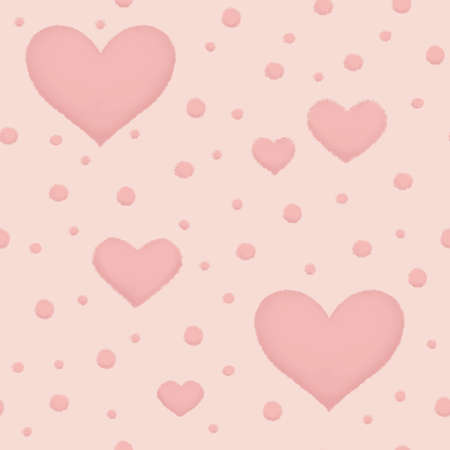 hearts and dots with texture effect of pink chalk or crayon seamless pattern in cute style.のイラスト素材