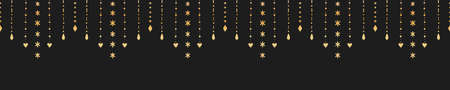 garland with different gold beads hand drawn festive seamless border pattern in trendy luxury style.のイラスト素材