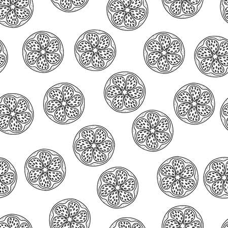 seamless pattern hand drawn doodle orange lemon fruits.のイラスト素材