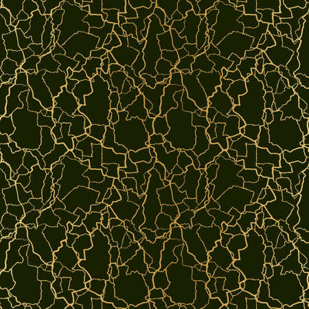 kintsugi art seamless pattern with gold thin lines and abstract shards on dark luxury background.のイラスト素材
