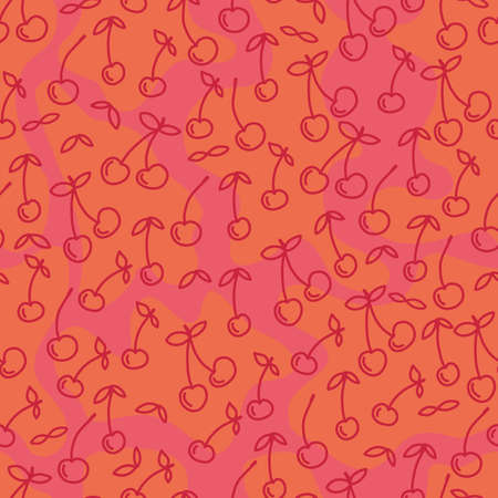 seamless pattern hand drawn doodle cherry berries.