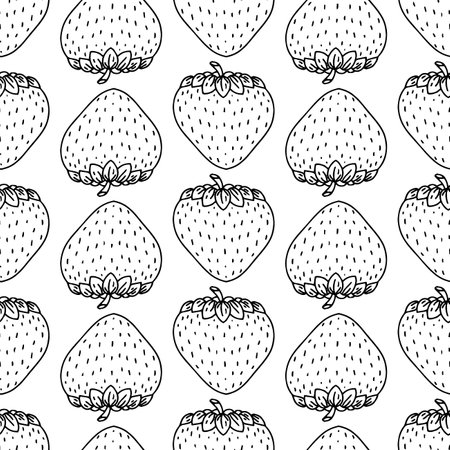 seamless pattern hand drawn doodle strawberry berries.のイラスト素材