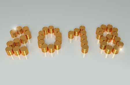 Money. New 2018 year from the golden coins. 3D illustration.の写真素材