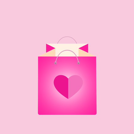 Pink shopping bag with flying hearts. Buying, giving gift, present, surprise. Sale and discount, best offer, shopping, business. Wallpaper, flyers, invitation, posters, banners vector illustration.のイラスト素材