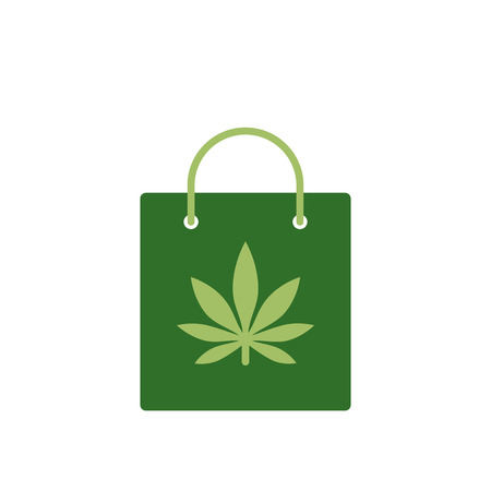 Bag of medicinal cannabis. Bag with marijuana icon. Vector illustration on white background.のイラスト素材