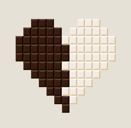 Chocolate bar in heart shape. Delicious chocolate bar as background. Isolated vector illustration.のイラスト素材