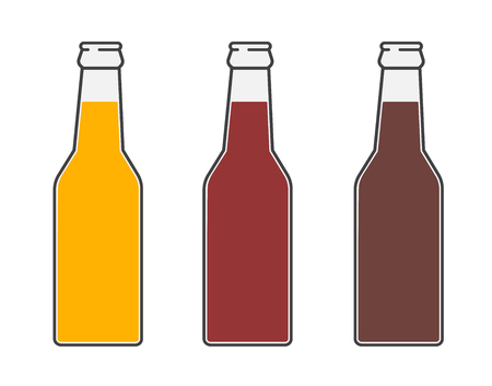Bottles of beer. Three versions light beer, dark beer and amber beer. Isolated vector illustration on white background.のイラスト素材