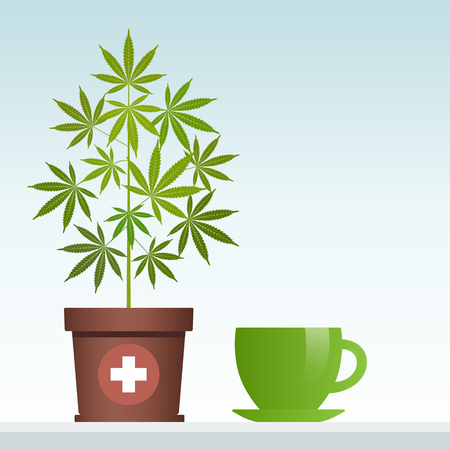 Cannabis herbal tea and marijuana plant. Isolated vector illustration.のイラスト素材