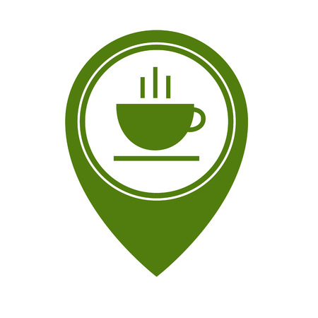 Map pointer with hot tea cup icon isolated on white background. Food and drink pointer. Vector illustrationのイラスト素材