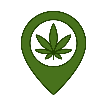 Marijuana leaf and map pointer. Isolated vector illustration on white backgroundのイラスト素材
