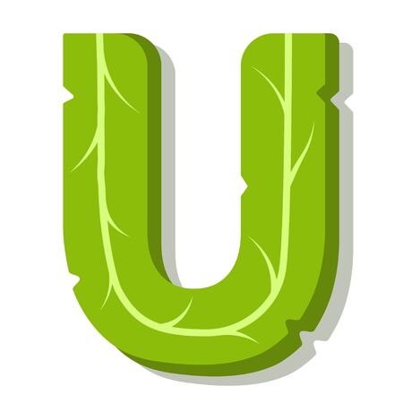 Letter U, green leaves summer vector alphabet. The simple logo of letter U green color. Isolated illustration on white background.のイラスト素材