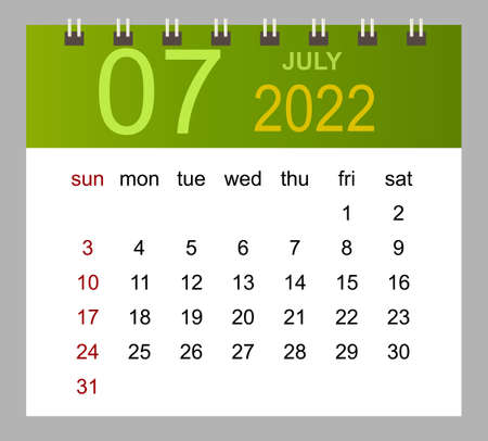 July 2022. Vector monthly calendar template 2022 year in simple style for template design. Week starts from Sunday.のイラスト素材