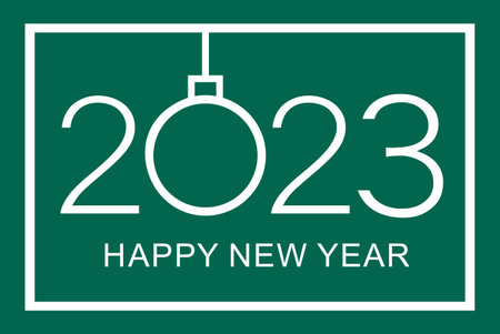 Happy new year 2023 greeting card design. Isolated vector illustration on green background.のイラスト素材