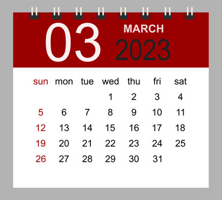 March 2023. Vector monthly calendar template 2023 year in simple style for template design. Week starts from Sunday.のイラスト素材
