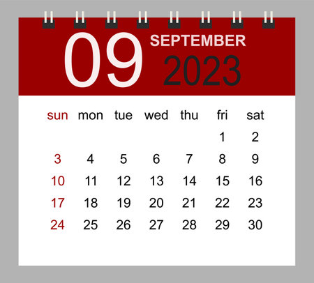 September 2023. Vector monthly calendar template 2023 year in simple style for template design. Week starts from Sunday.のイラスト素材