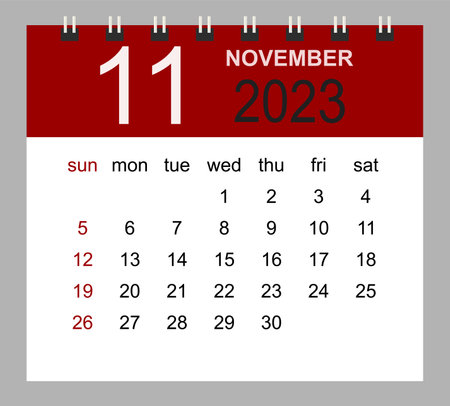 November 2023. Vector monthly calendar template 2023 year in simple style for template design. Week starts from Sunday.のイラスト素材
