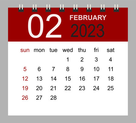 February 2023. Vector monthly calendar template 2023 year in simple style for template design. Week starts from Sunday.のイラスト素材