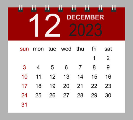 December 2023. Vector monthly calendar template 2023 year in simple style for template design. Week starts from Sunday.のイラスト素材
